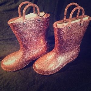 Glittery rose gold rain boots